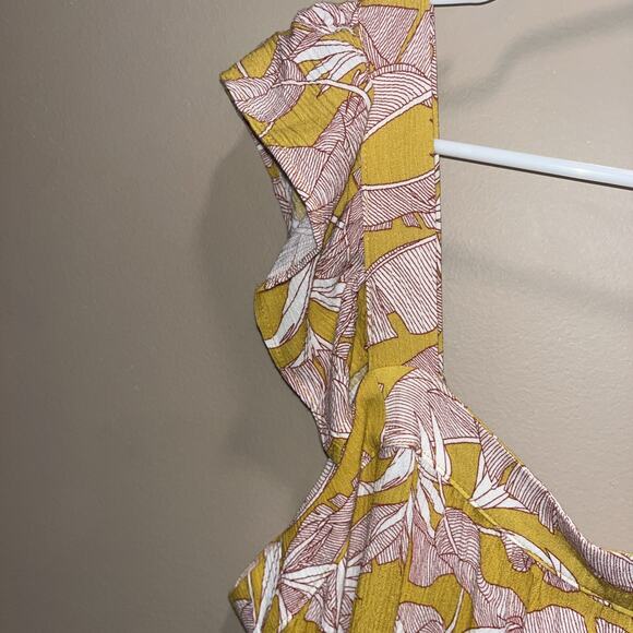 Knox Rose Womens Yellow Red Long Sun Dress L Flutter Sleeve Floral Cottage Core - Picture 4 of 12